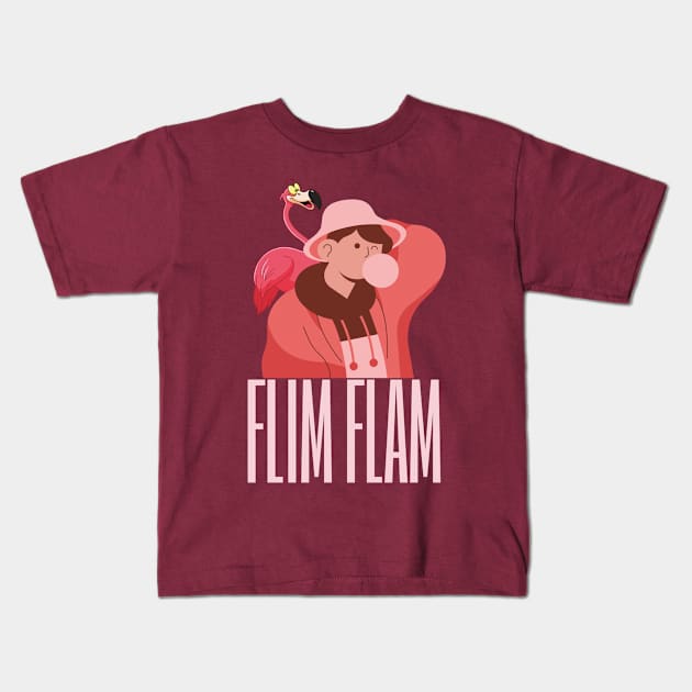 Flim Flam- Flamingo Kids T-Shirt by Eva Wolf